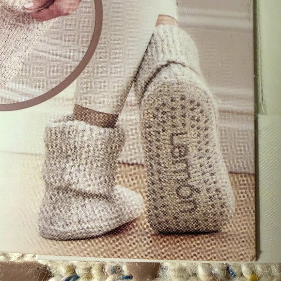 (Bundle 2) Lemon Women's Cozy Turn Cuff Slipper Socks M/L Ivory & Pink Non Slip - Picture 2 of 14